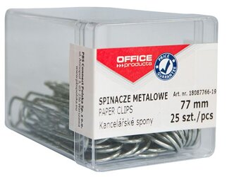 Spinacze Metalowe Office Products 77mm W Pudełku 25Szt. Srebrne