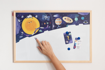 Tablica Edukacyjna Memobe, Whiteboardgame: Space Adventure!, Nadruk Kosmosu, Zestaw Do Gry, Wersja En, Rama Drewniana, 150X100 Cm