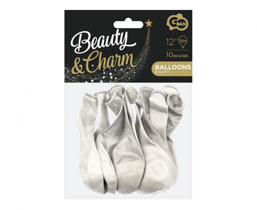 Balony Beauty&Charm, metaliki białe 12"/ 10 szt. /GoDan