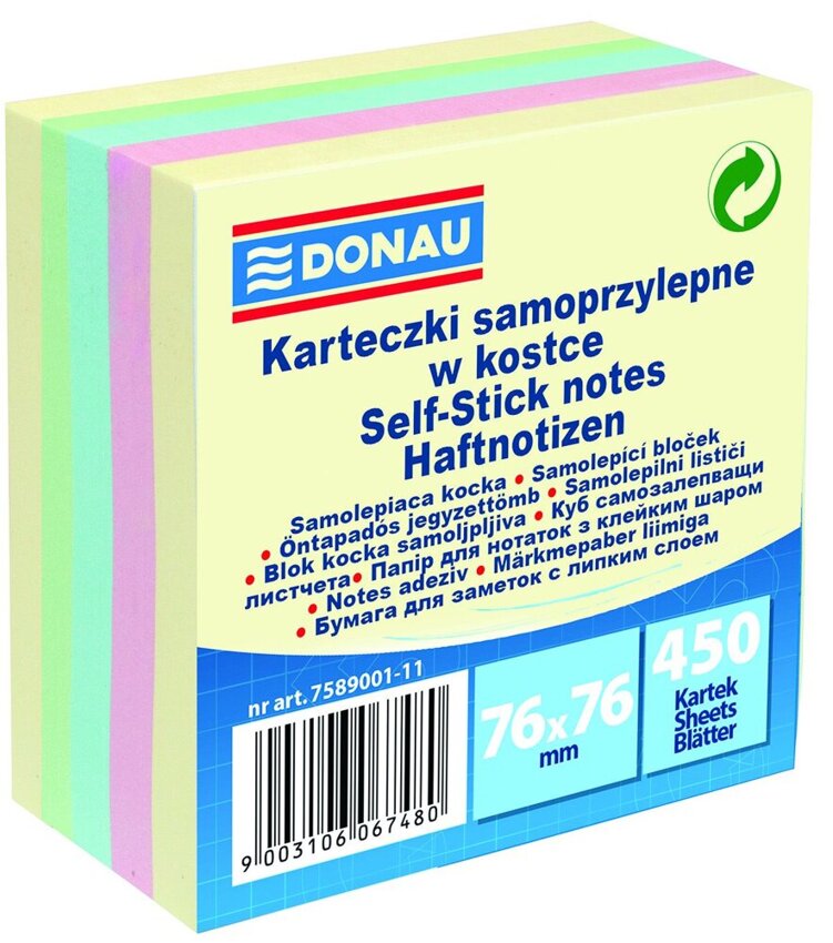 Bloczek Samoprzylepny 76x76 450k 4kol. Pastelowy /Donau