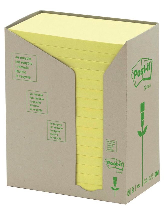 Bloczek Samoprzylepny Ekologiczny Post-It (655-1T) 16X100 Kart. 127X76Mm Żółty