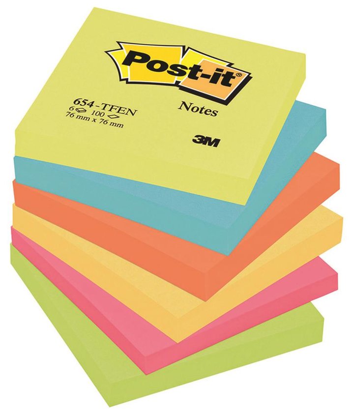 Bloczek Samoprzylepny Post-It (654-Tfen) 76X76Mm 6X100 Kart. Paleta Energetyczna