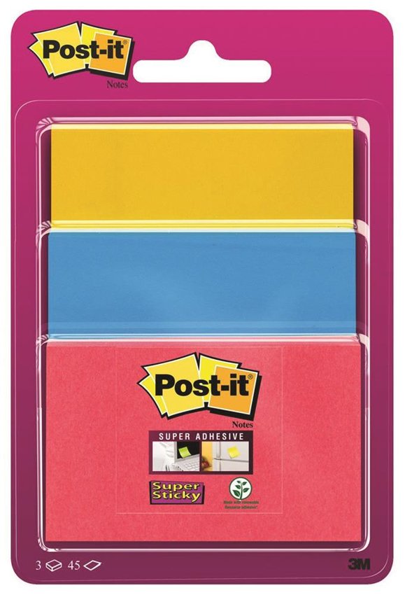 Bloczek Samoprzylepny Post-It Super Sticky (3432Ss3-Byp-Eu) 476X476Mm 3X45 Kart. Zawieszka Mix Kolorów