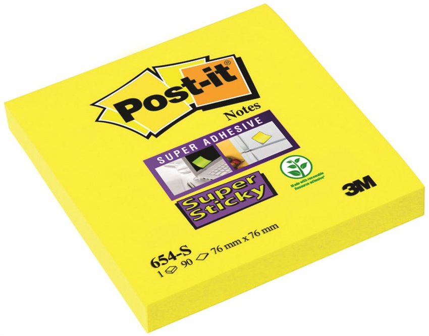 Bloczek Samoprzylepny Post-It Super Sticky (654-S) 76X76Mm 1X90 Kart. Żółty