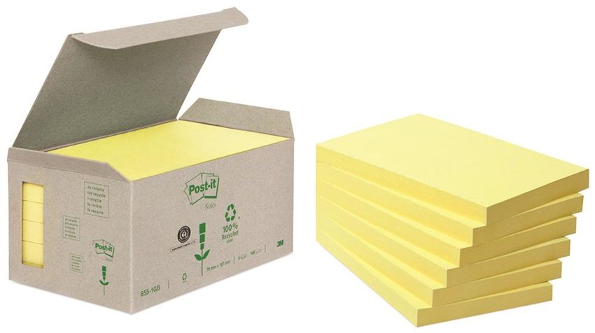 Bloczki Ekologiczne Post-It (655-1B) 76X127Mm 6X100 Kart. Żółte