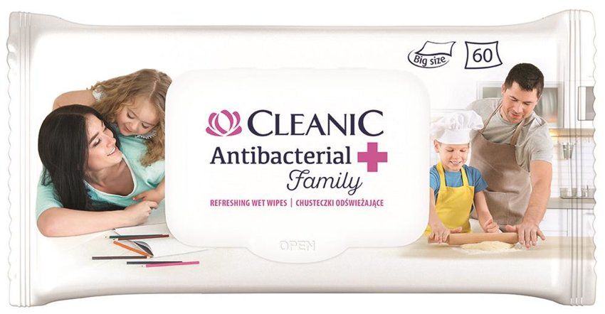Chusteczki Odświeżające Cleanic Antybacterial Family 60Szt. Białe