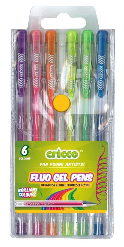 Długopisy Żelowe Fluorescencyjne  Cricco 6 Kol. Etui