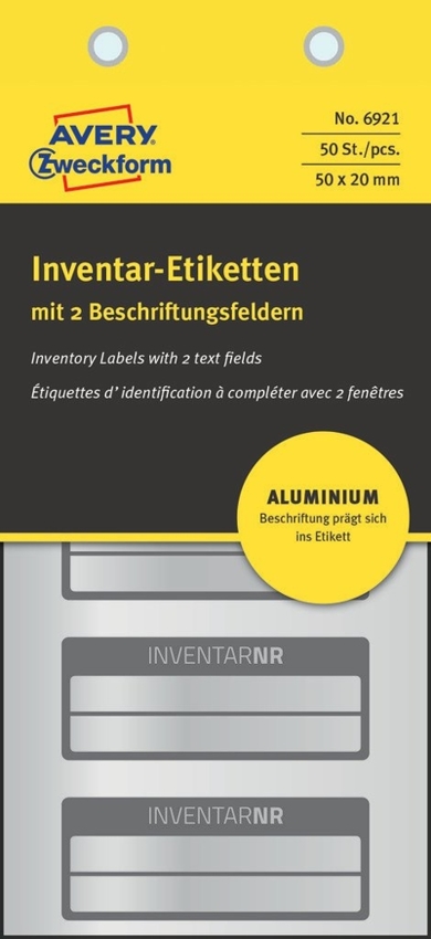Etykiety Inwentaryzacyjne 2 Liniowe Aluminiowe Avery 50x20 10/A4 A'5 Srebrno-Czarne No.6921
