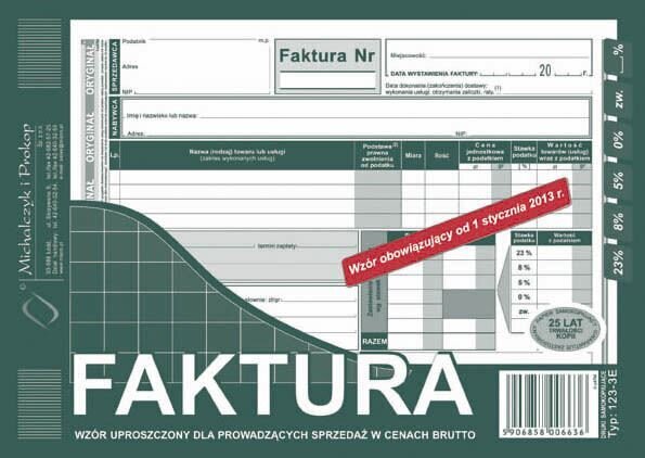 Faktura Brutto A5 Oryg.+1k Poziom 123-3E /MiP