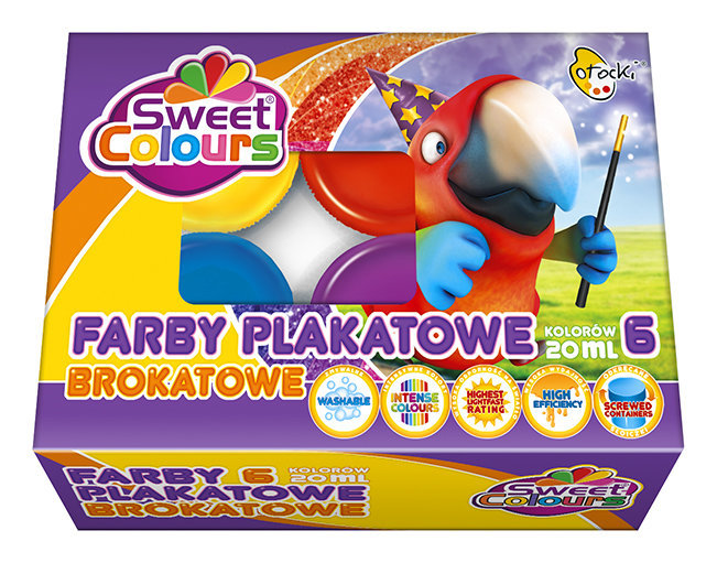 Farby Plakatowe 6 kol. 20ml Brokatowe Sweet Colours / Otocki