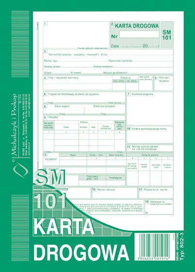 Karta Drogowa Sm/101 - Sam. Osobowy A5 Offset Numer. 802-3N /MiP