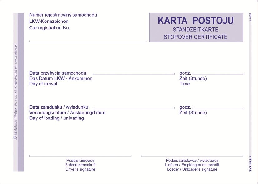 Karta Postoju A6 Offset 814-5 /MiP