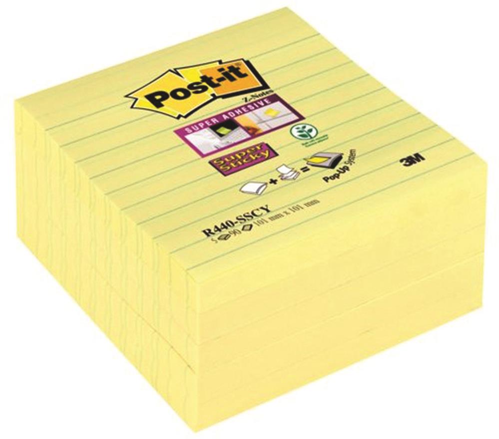 Karteczki Samoprzylepne Post-It Super Sticky Z-Notes Xl W Linię (R440-Sscy) 101X101Mm 5X90 Kart. Żółte