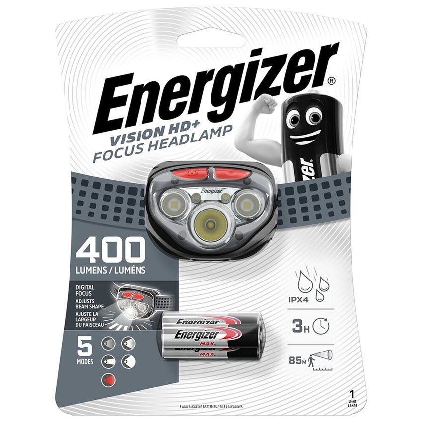 Latarka czołowa ENERGIZER Vision HD Plus Focus Headlight + 3szt. baterii AAA, szara