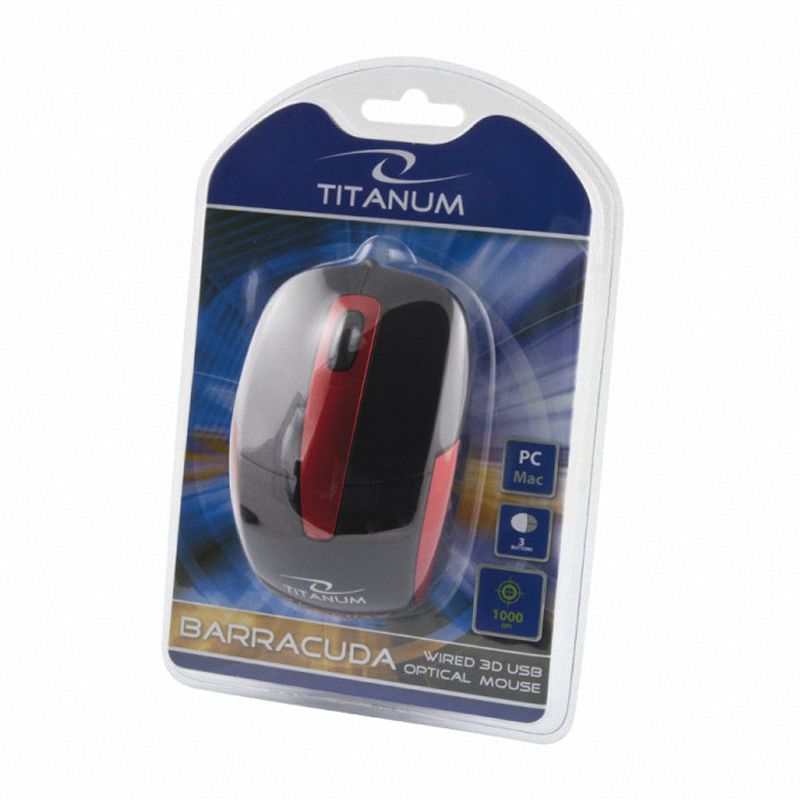 Mysz Przewodowa USB Titanum TM 103K Baracuda Czarno-Czerwona