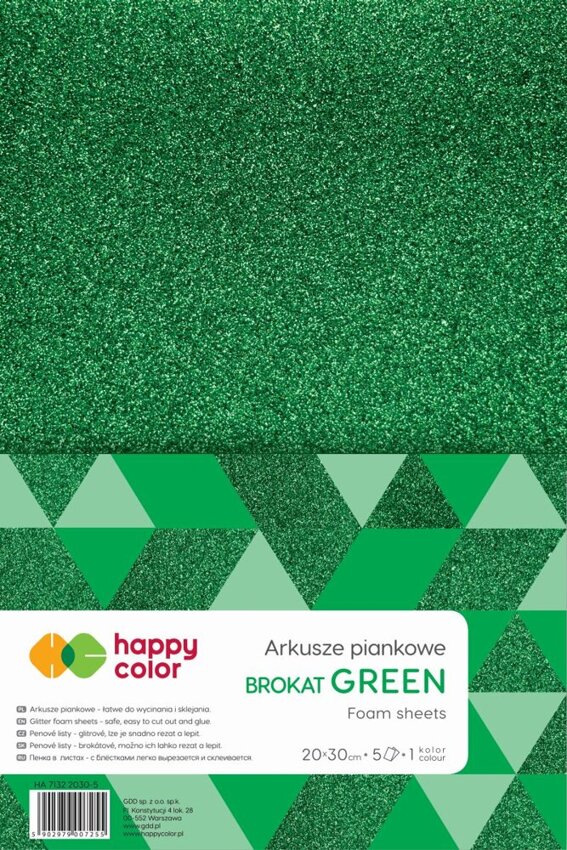 Pianka Dekoracyjna A4 5szt. Zielona Brokat /Happy Color