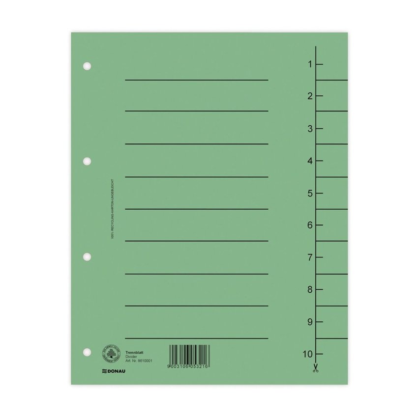 Przekładka Donau Karton A4 235X300mm 1-10 1 Karta Zielona