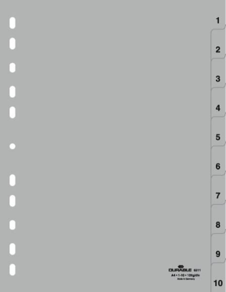 Przekładki A4 PP 1-10 Szare /Durable 651110