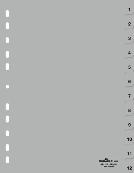 Przekładki A4 PP 1-12 Szare /Durable 651210