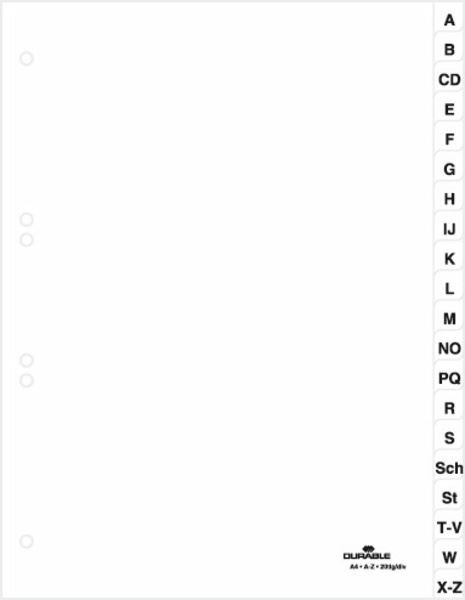 Przekładki do Segregatorów A-Z (20) Strona Tytułowa PP A4 Białe /Durable 615002