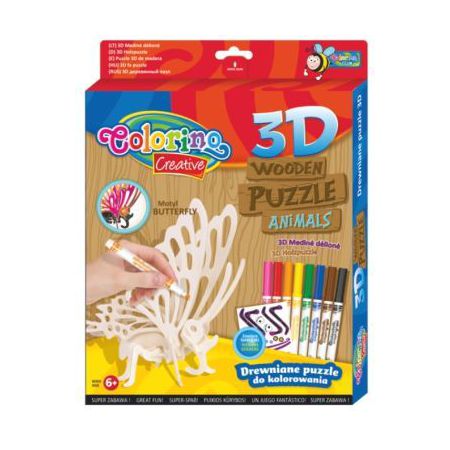 Puzzle Drewniane 3D Do Malowania Motyl + Akcesoria /Colorino