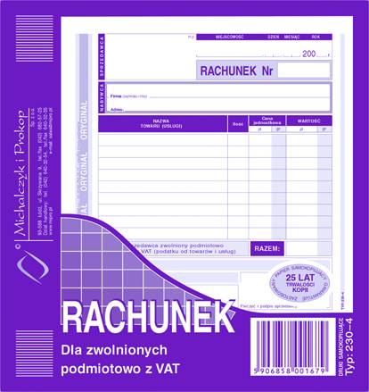 Rachunek Dla Zwol. z VAT 2/3 A5 Oryg.+1k 230-4 /MiP