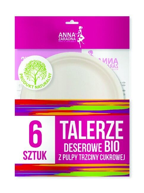 Talerze deserowe bio ANNA ZARADNA z pulpy trzciny cukrowej 6 szt. biały