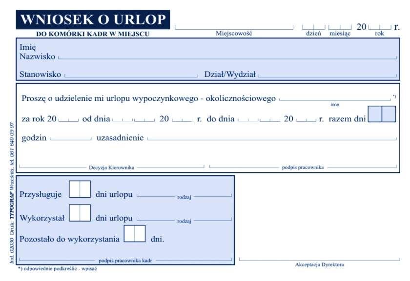 Wniosek o Urlop A6 Offset 02030 /Typograf