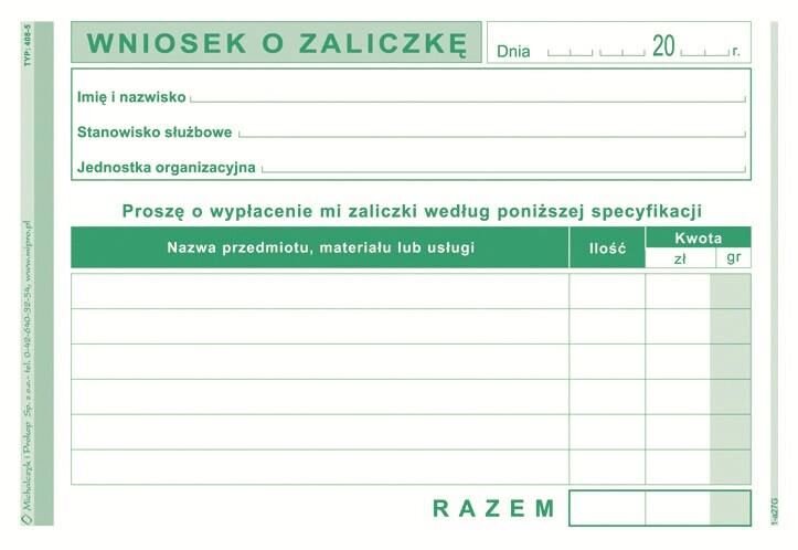 Wniosek o Zaliczkę A6 Offset 408-5 /MiP