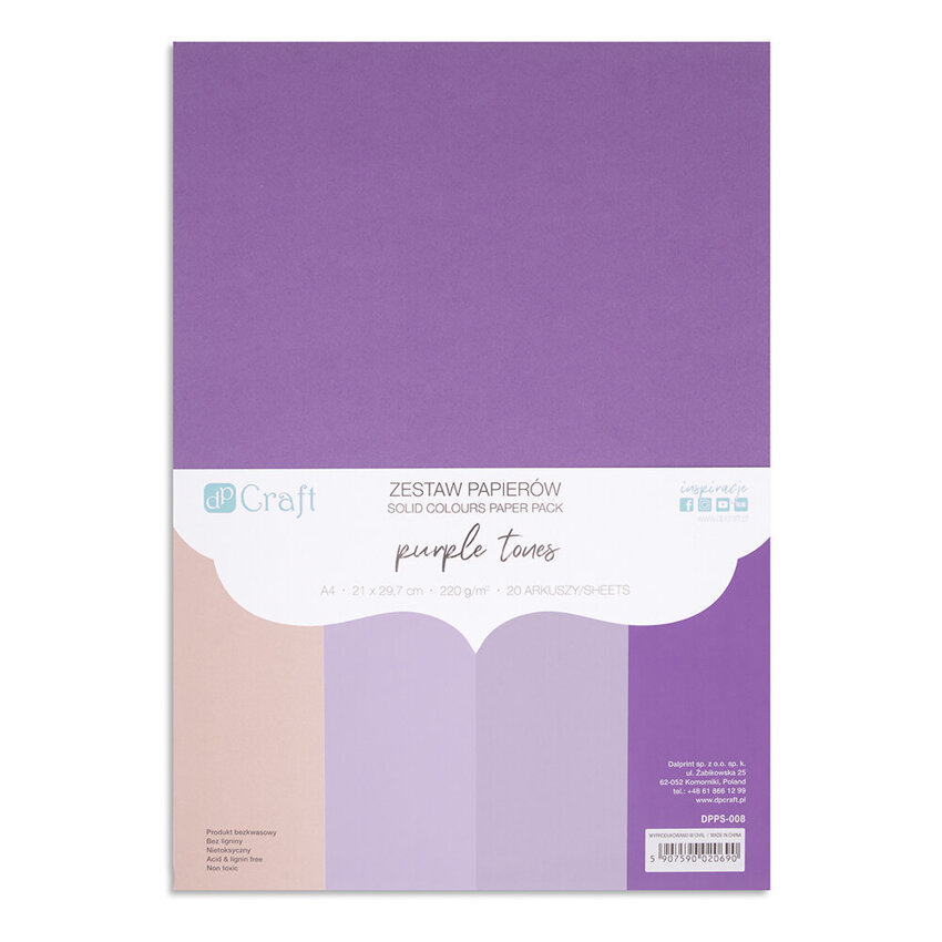 Zestaw Papierów 220G - Purple Tones A4 20 Ark.  /DpCraft