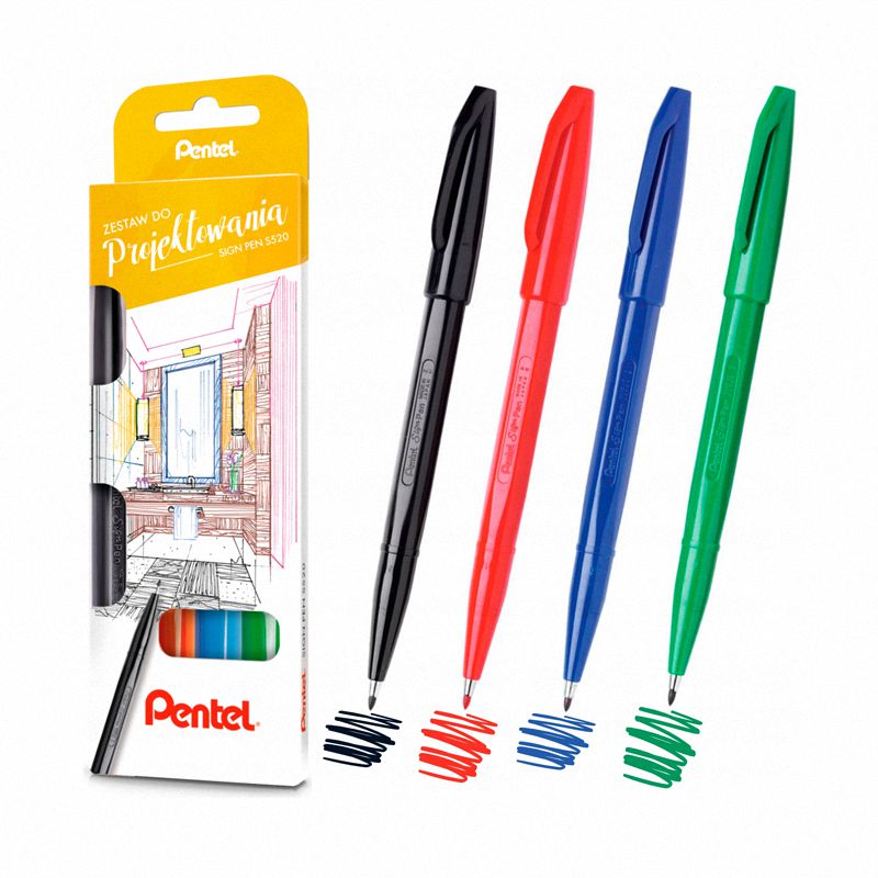 Zestaw Pisaki do Projektowania 4kol Sign Pen  / Pentel