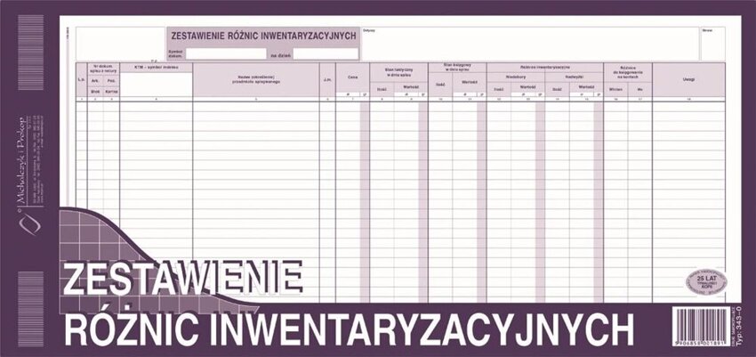 Zestawienie Różnic Inwentaryzacyjnych 2/3 A3 Wielok. 343-0 /MiP