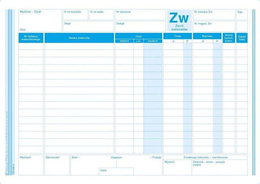 Zw Zwrot Materiałów A5 Wielok. Poziom 374-3 /MiP